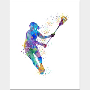 Lacrosse Girl Watercolor Painting Art Print Gifts Posters and Art